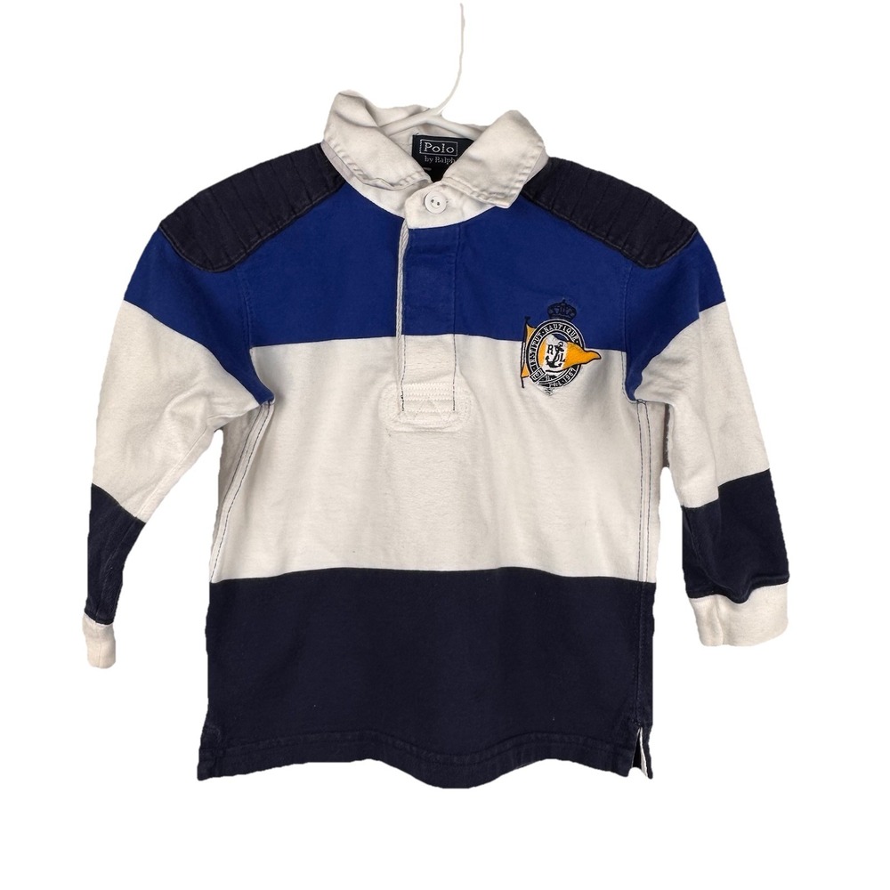 VTG Polo Ralph Lauren Boy 2T LS Polo Pima‎ Cotton Shirt Preppy Elbow Patch